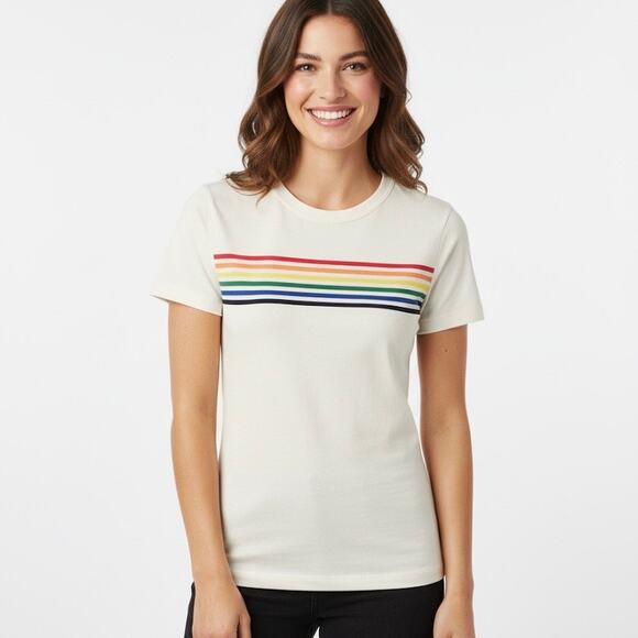 Marine Layer NWOT Ivory Short Sleeve Pride Rainbow Stripes T-shirt size XS - Picture 10 of 10